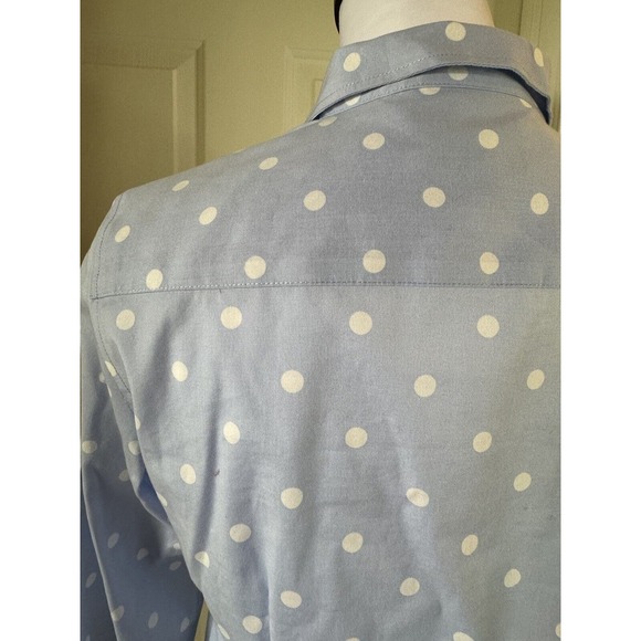 Talbots Button Down Shirt Wrinkle Free Polka Dots Womens Petite 4 Light Blue - Picture 5 of 8